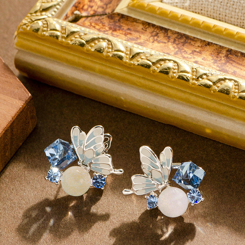 Sweet Crystal Butterfly Floral Earrings For Women