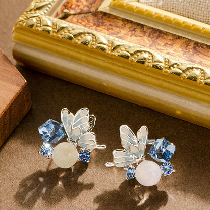 Sweet Crystal Butterfly Floral Earrings For Women