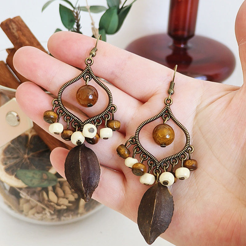 Bohemian Geometric Tassel Earrings with Agate Beads