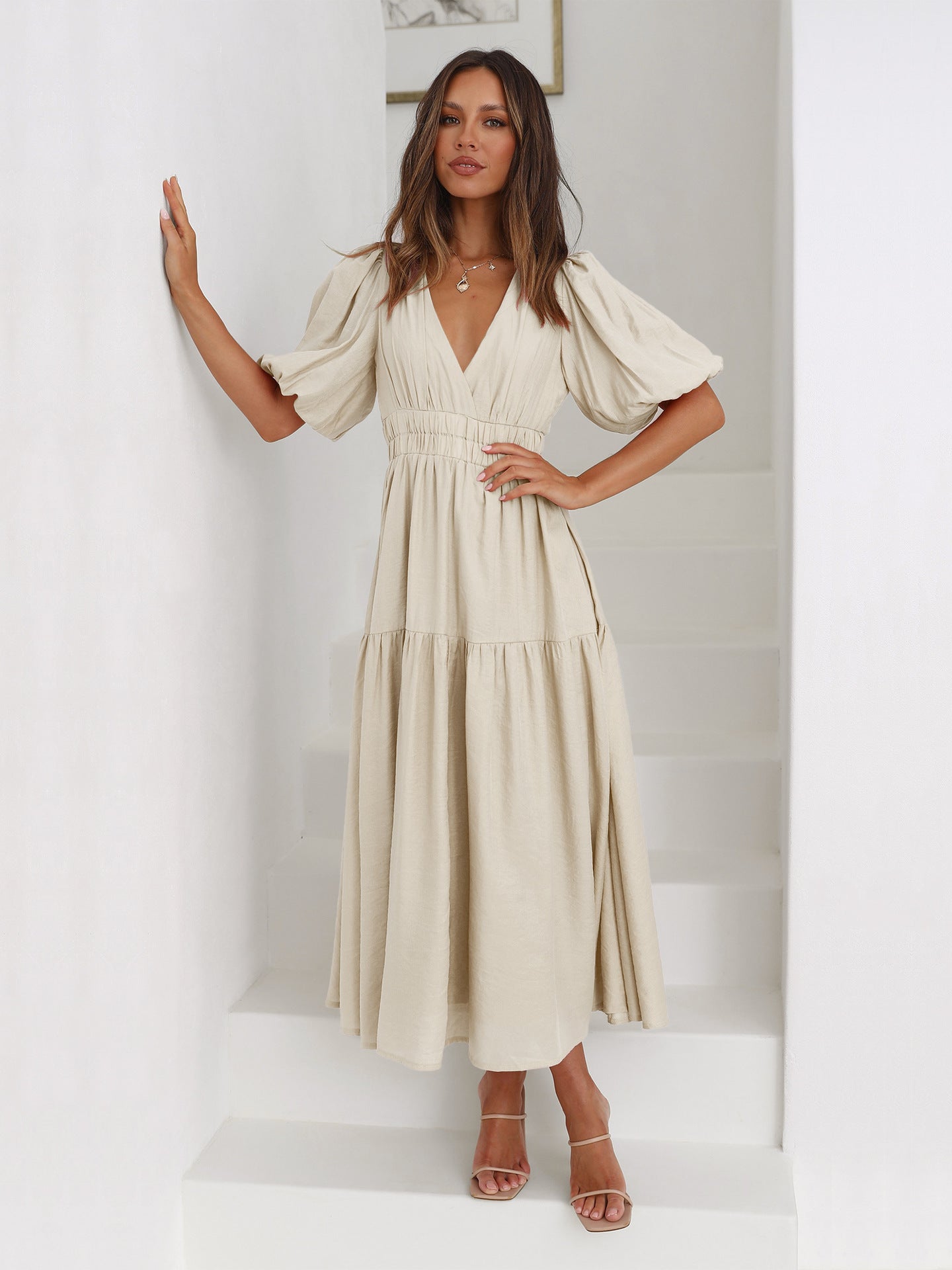 Elegant Ruffle Detail Evening Gown in Various Colors