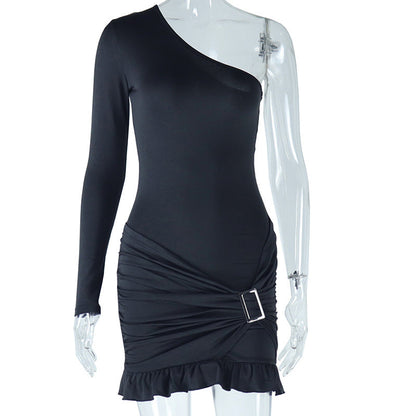 Elegant Off-Shoulder Bodycon Dress With Ruffle Hem
