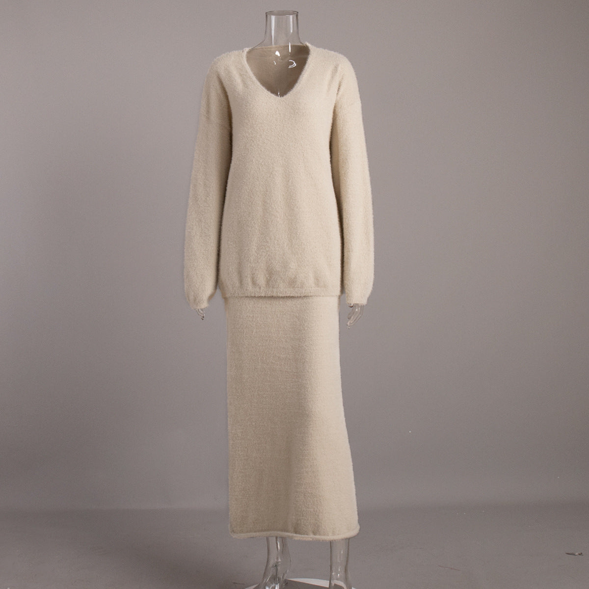 Minimalist V-Neck Knit Sweater Dress Set for Women
