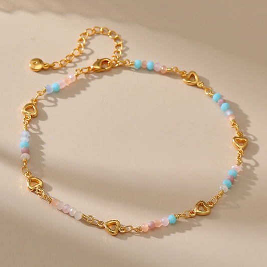 Colorful Beads Love Chain&Link Anklets
