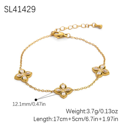 4-Leaf Clover Stainless Steel Bracelet 18K Gold Plated Women's Jewelry
