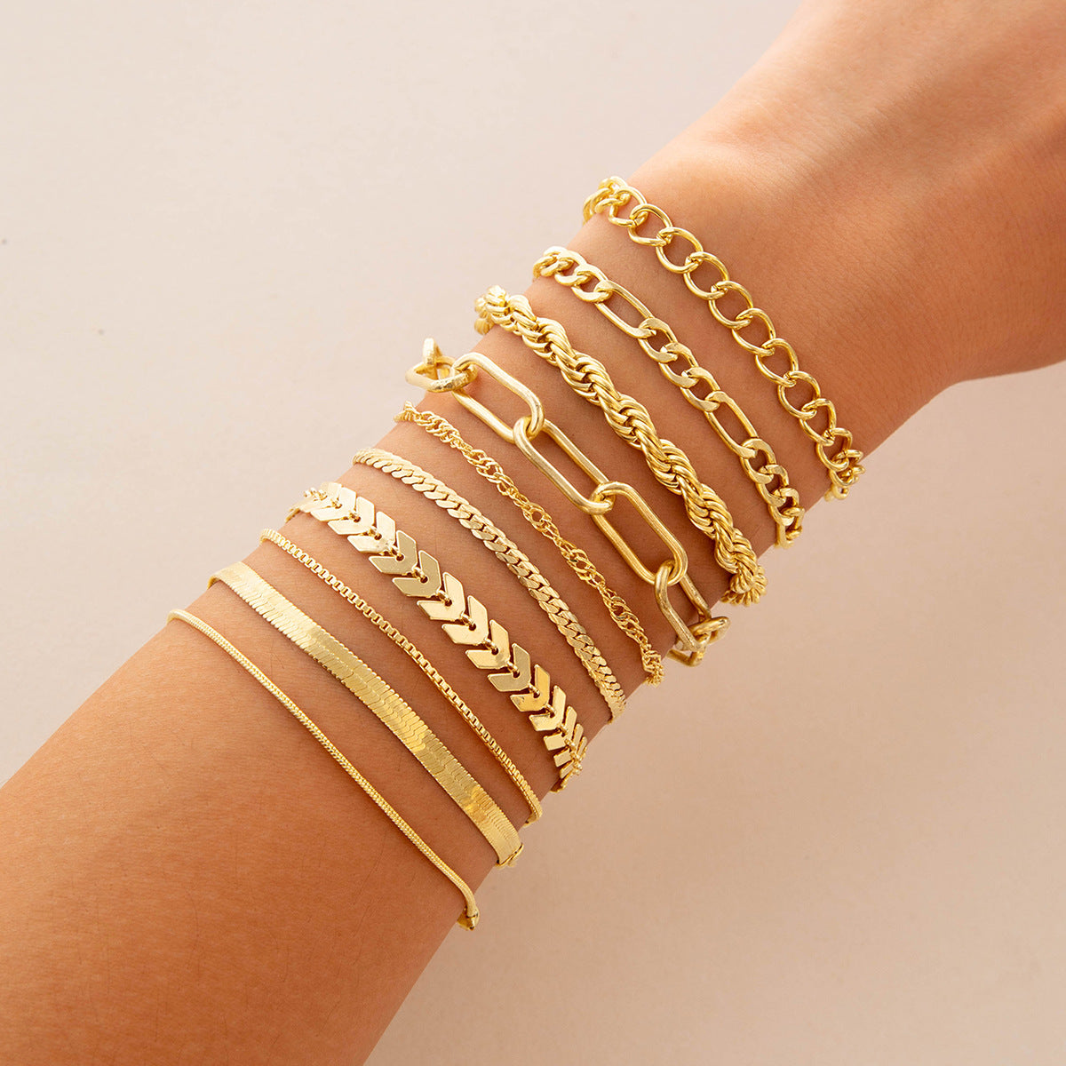 Vintage Geometric Open-Cuff Gold Bracelet Set