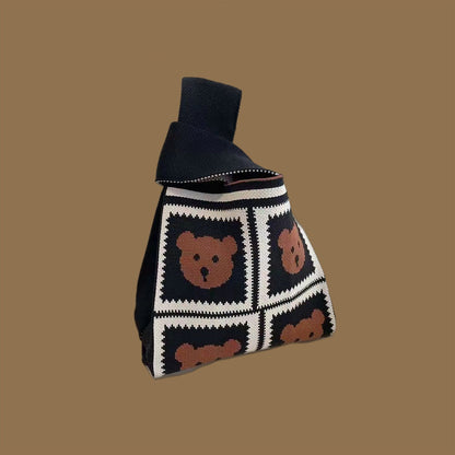 Trendy Cartoon Floral Knitted Tote Bag for Women