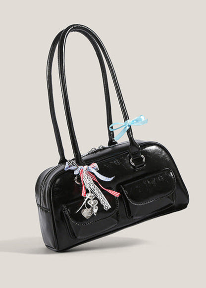 Patent Leather Shoulder Bag with Double Pocket