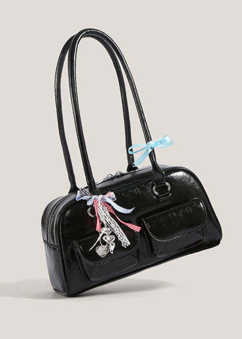 Patent Leather Shoulder Bag with Double Pocket