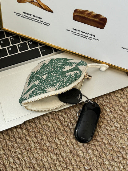 Mini Embroidered Key Pouch Portable Keychain Wallet