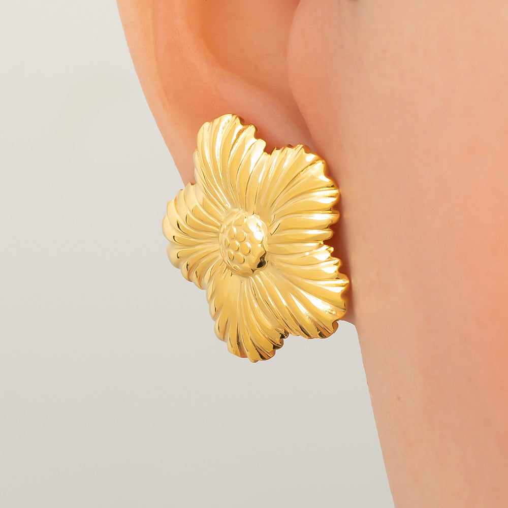 Floral Stainless Steel Stud Earrings Elegant Silver