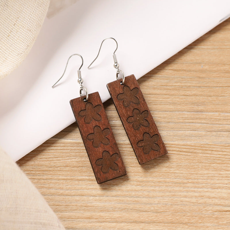 Minimalist Handmade Vintage Wooden Drop Earrings