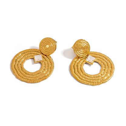 Trendy Vintage Circle Earrings with Rhinestones in Stainless Steel