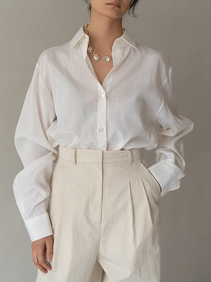 High-End Long Sleeve Tencel Cotton Shirt - Casual Elegant Blouse