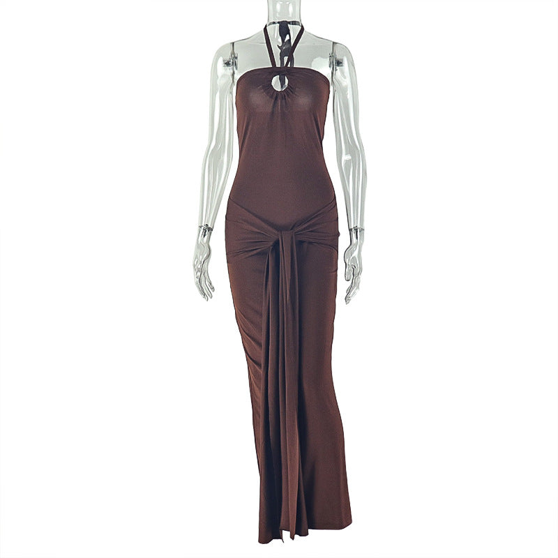 Elegant Bodycon Sleeveless Mini Dress With Tie And Ruching