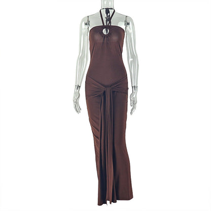 Elegant Bodycon Sleeveless Mini Dress With Tie And Ruching