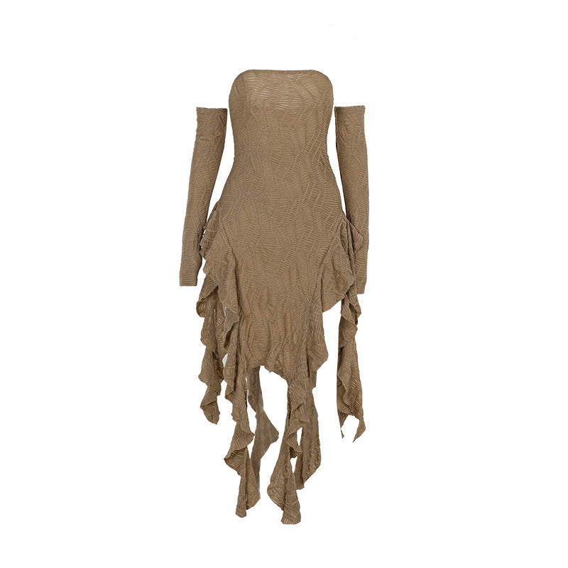 Bodycon Strapless Dress with Asymmetrical Hemline