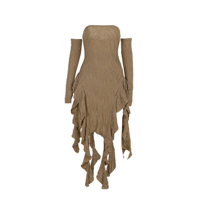 Bodycon Strapless Dress with Asymmetrical Hemline
