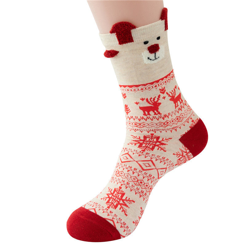 Funny Cartoon Reindeer Christmas Crew Socks Set