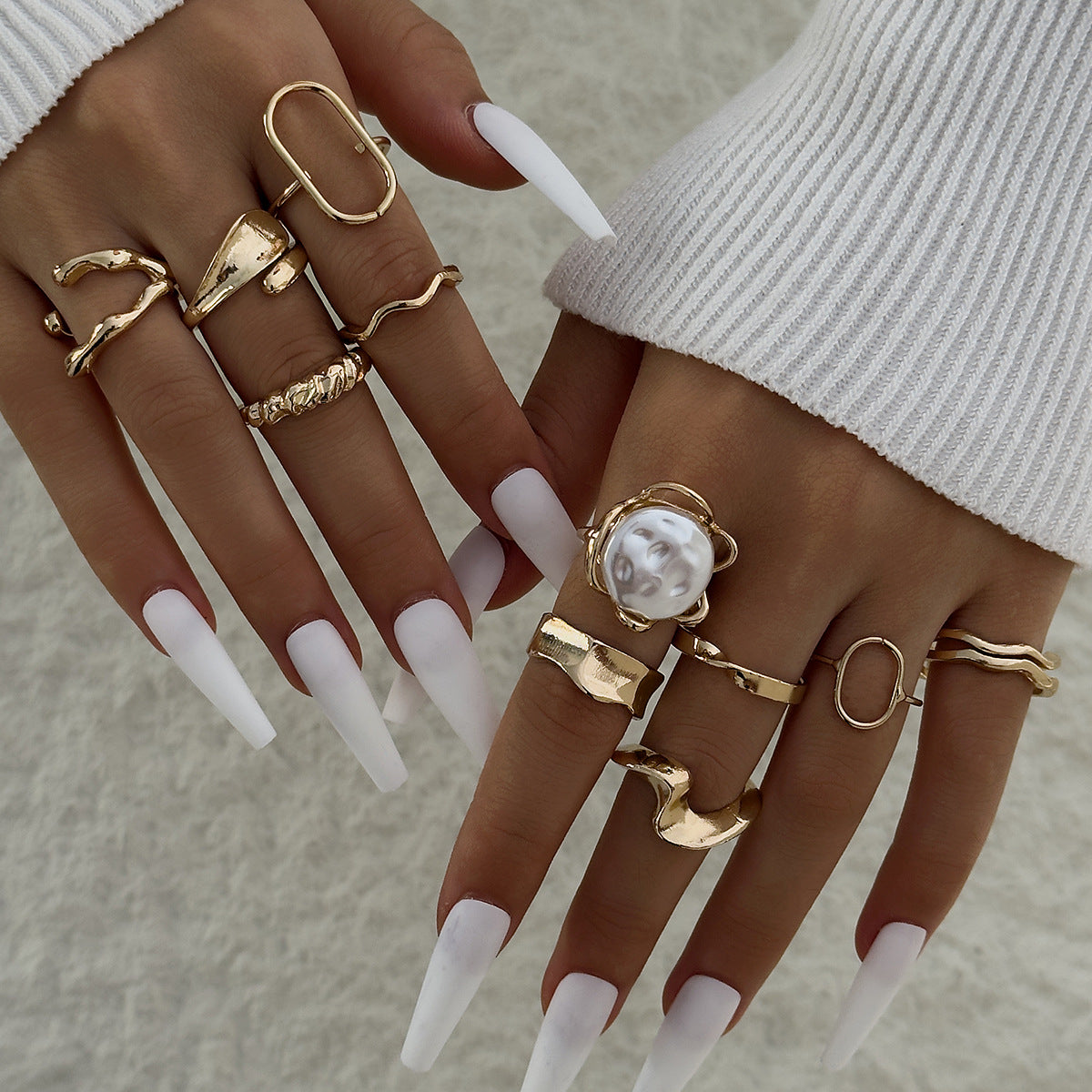 Floral Design Liquid Lava Opening Ring Set Fashionable Casual Jewelry