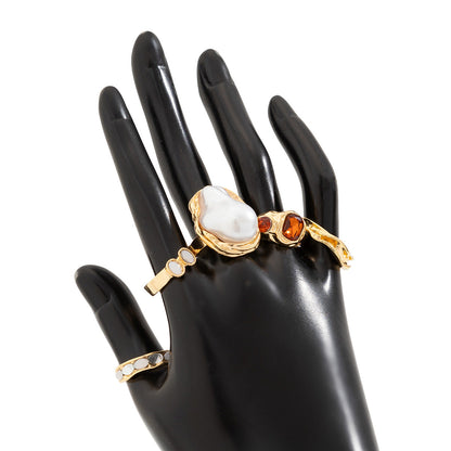 Floral Open Ring With Pearl Accents