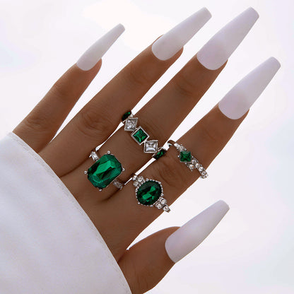 Geometric Gemstone Ring Set Fashionable Zinc Alloy Stackable Rings