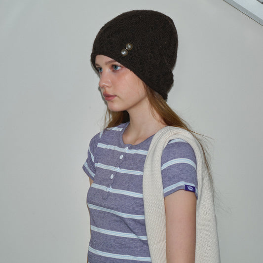 Trendy Knitted Beanie Hat with Unique Buttons