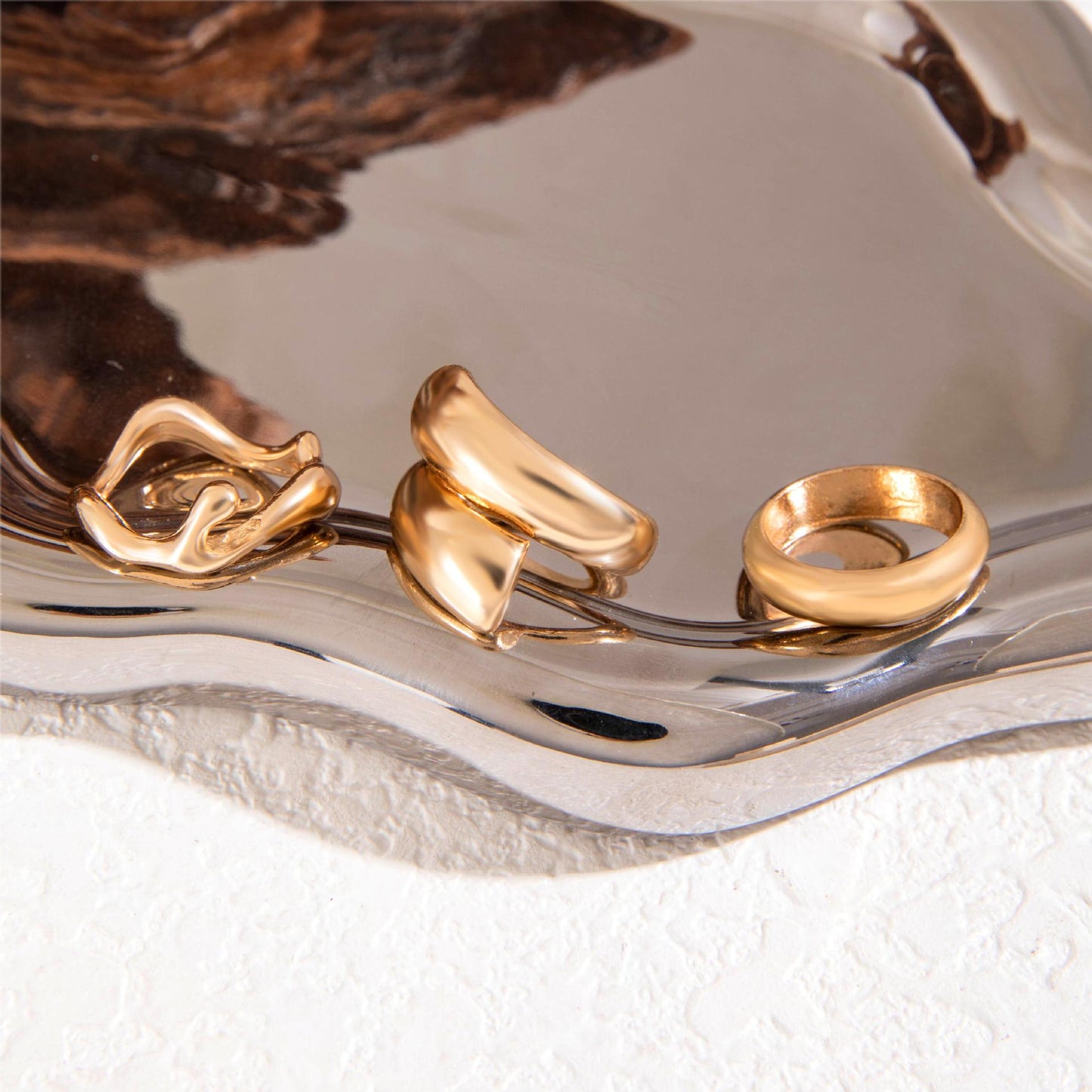 Chic Geometric Wave Ring Set - Stylish All-Season Ring
