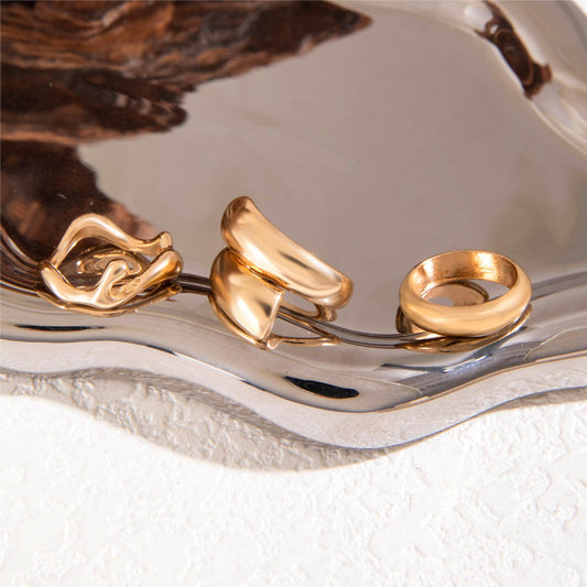 Chic Geometric Wave Ring Set - Stylish All-Season Ring