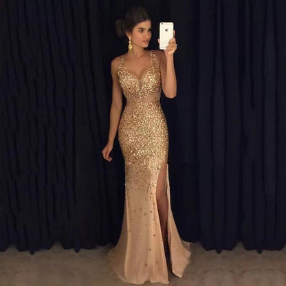 New Elegant V-Neck Sequin Maxi Dress