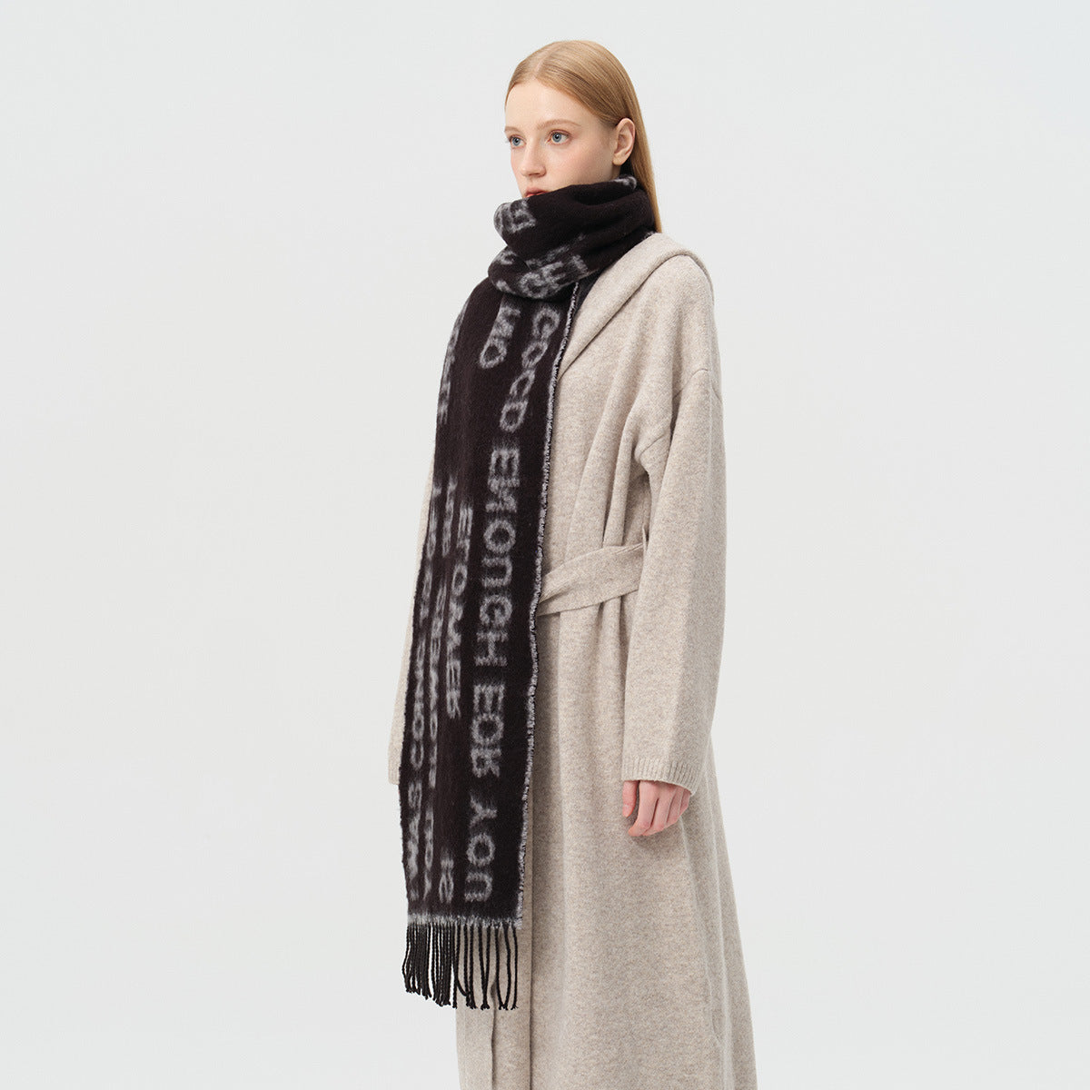 Chic Black Wool Blend Jacquard Letter Scarf for Men and Women