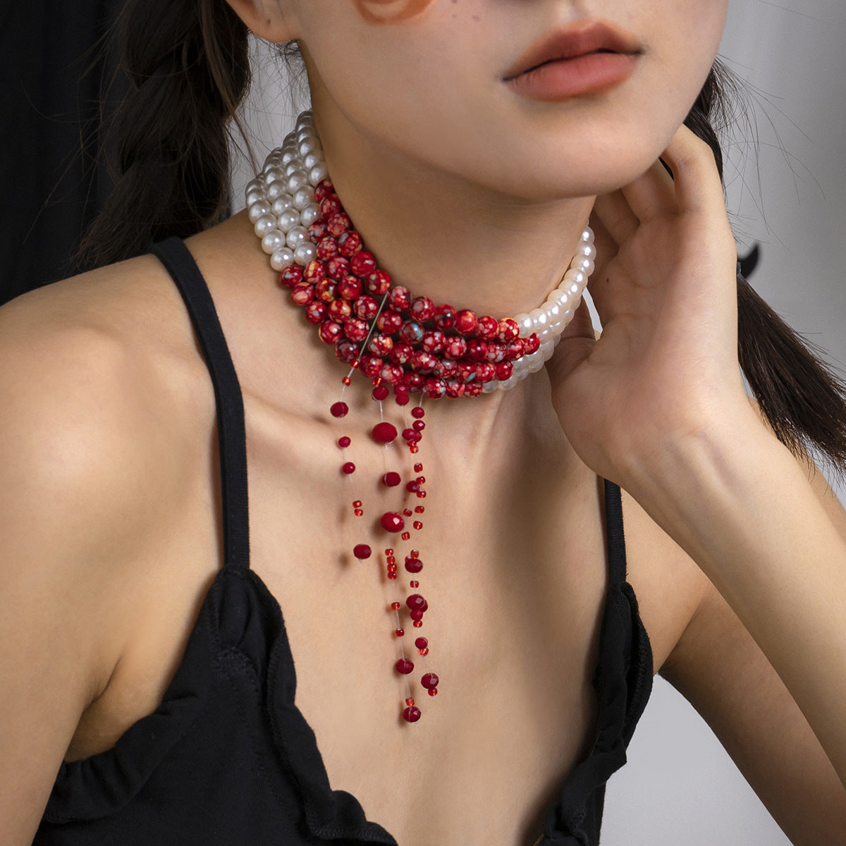 Gothic Pearl Choker Necklace Creative Halloween Design