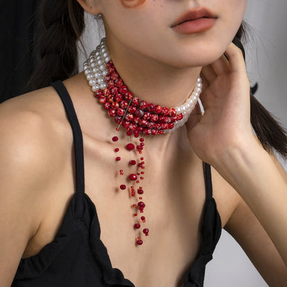 Gothic Pearl Choker Necklace Creative Halloween Design
