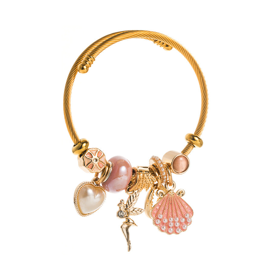 Gold Adjustable Pearl Shell Heart Bracelet For Women