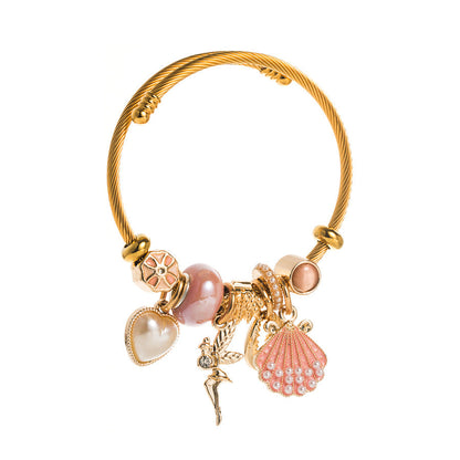 Gold Adjustable Pearl Shell Heart Bracelet For Women