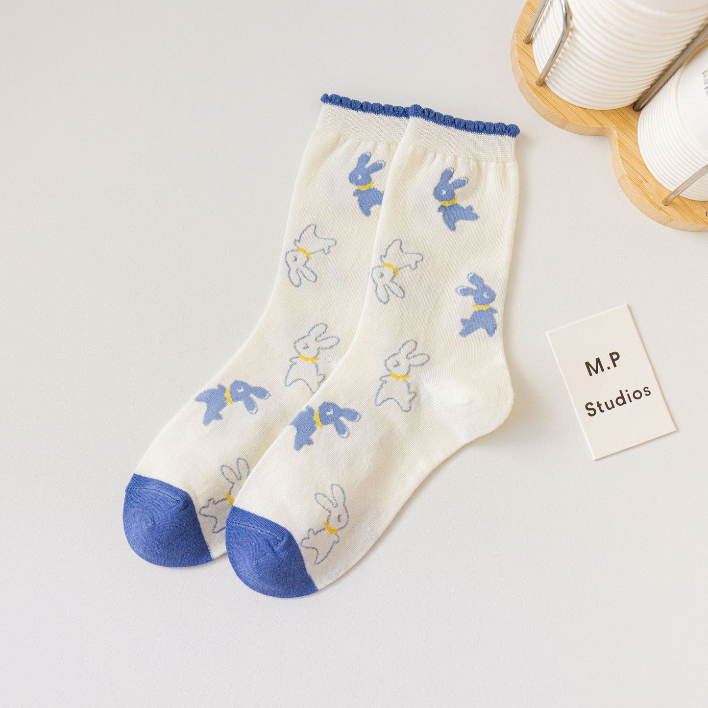 Rufia - Cute Bunny Socks in Light Blue and White