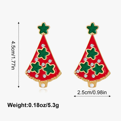Stylish Hollow Rhinestone Christmas Tree Dangle Earrings