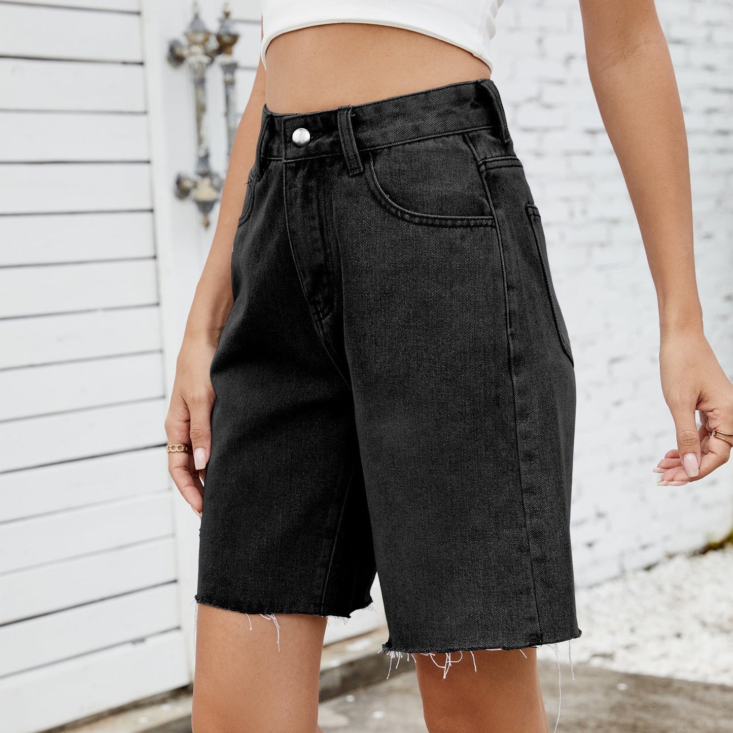 Washed Raw Hem Demin BermudaÂ Shorts