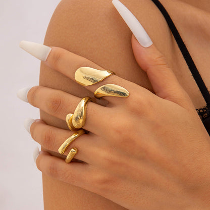 Geometric Metal Lava Line Open Ring Set - 4 Pieces