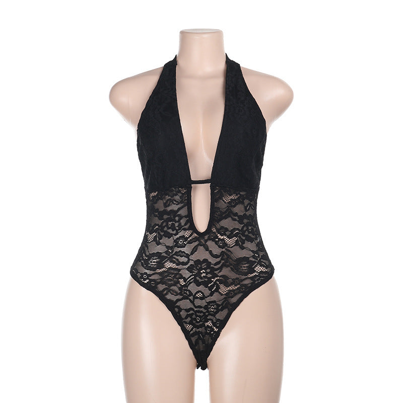Sexy Hollow Lace Halter Jumpsuit