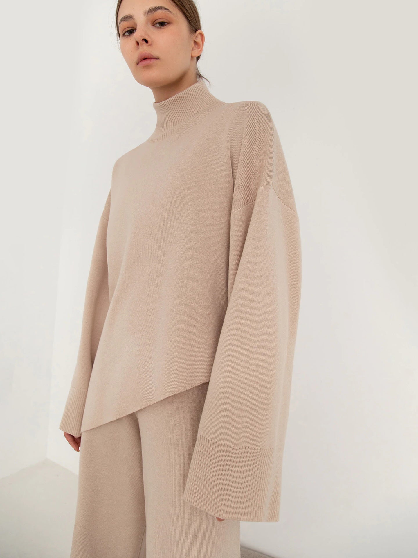 High Collar Irregular Knit Sets