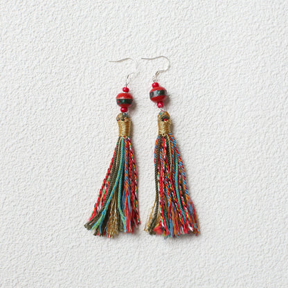 Tibetan Fringed Earrings 925 Sterling Silver Ear Hooks Niche Retro Ethnic Style Jewelry