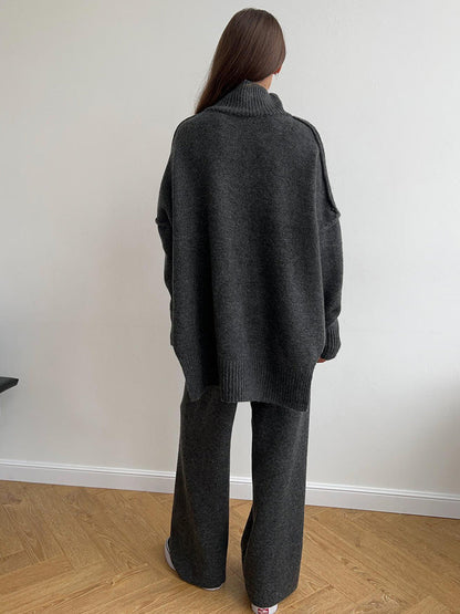Loose High Collar Knit Sets