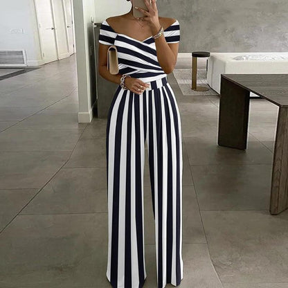Elegant Off-Shoulder Floral Jumpsuit Stylish High-Waisted Pants