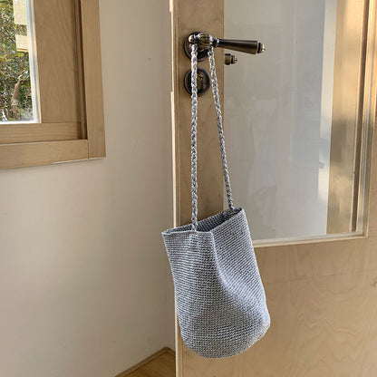 Trendy Metallic Bucket Bag Woven Shoulder Bag for Daily Use
