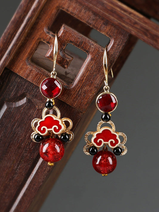 Red Cheongsam Antique National Style Earrings