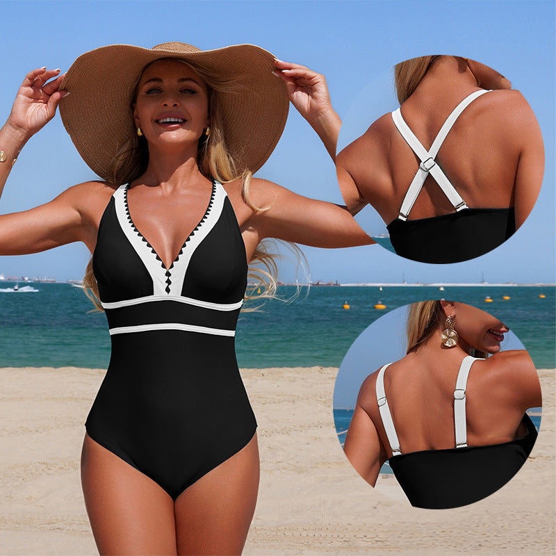 New Women'S Solid Color One-Piece Swimsuit