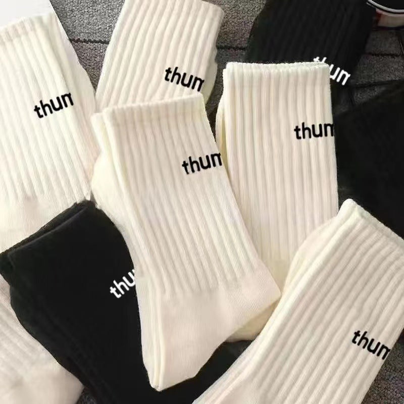 Simple Letter Solid Color Soft Socks