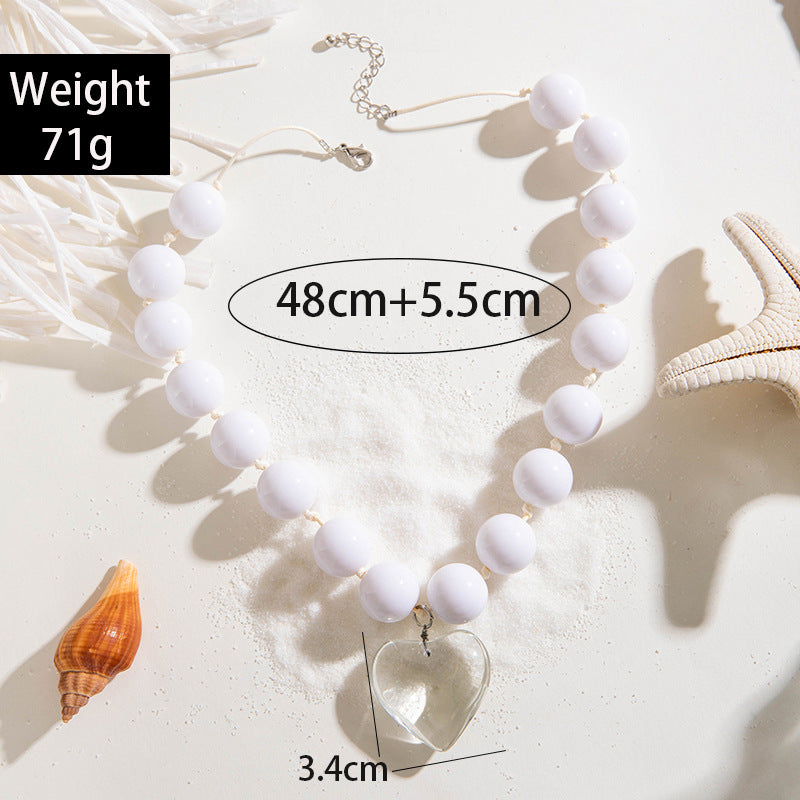 Personalized Chunky Bead Heart Pendant Necklace For Women