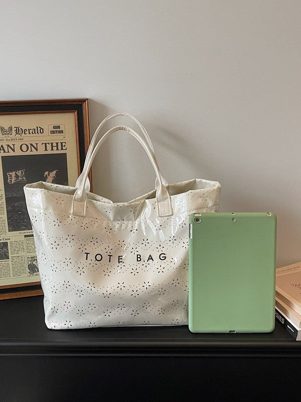 Women's Floral Cutout PVC Tote Bag Stylish Commuter Bag