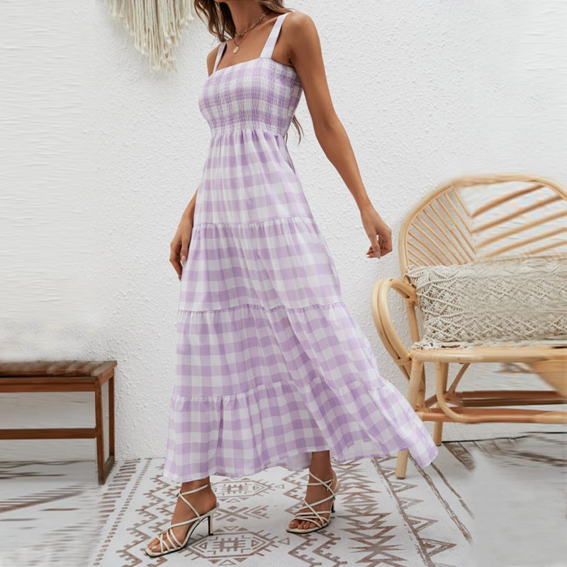 Color Block Striped Simple Spaghetti Dress